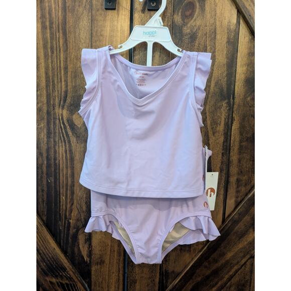 NWT Honey Mark 2-piece Swimsuit Girls Size 9/10 Ruffles Solid Lavender Tankini - Picture 1 of 5